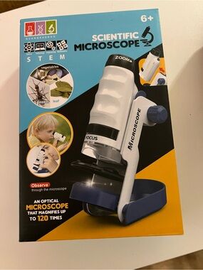 STEM Kids Microscope Toy - White and Blue Scientific Explorer